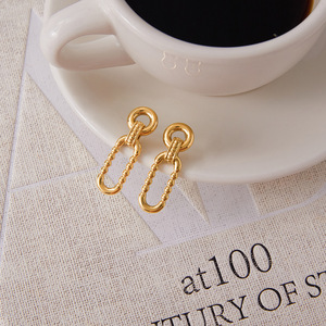 Pendientes colgantes de acero inoxidable 18K con diseño geométrico ovalado en forma de O, joyería de lujo ligero de alta gama para mujer - Product Image 4