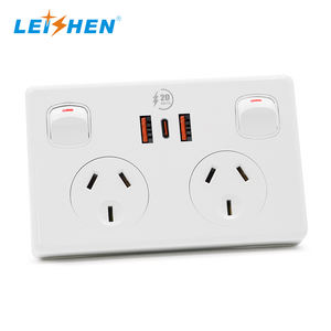 SAA approuvé 10A 240V chargeur haute vitesse 2USBA + USBC PD 20W Au électrique Double GPO Points d'alimentation interrupteur et prise - Product Image 5