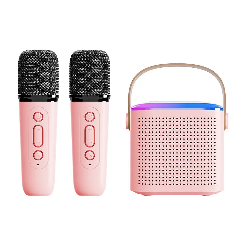 Y1 Speaker Karaoke anak dengan mikrofon nirkabel, Speaker Karaoke Bluetooth lampu RGB kartu TF dengan 2 MIK