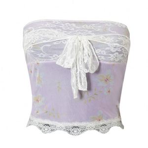 Ouvert nombril cravate femmes haut poitrine été paiement d'intérêts <span class=keywords><strong>2022</strong></span> pull sans manches impression dentelle - Product Image 5