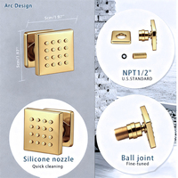 Ensemble de douche thermostatique mural en laiton doré brossé, avec système intelligent, double pommeau de pluie LED 14x20 pouces et poignée unique