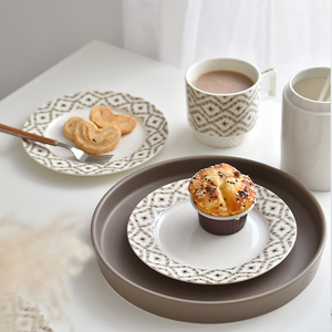 Ensemble de dîner bohème en <span class=keywords><strong>porcelaine</strong></span> ensembles de vaisselle en céramique pour 6 personnes couleur glaçure décalcomanie assiette à soupe bol vert gris marron - Product Image 1