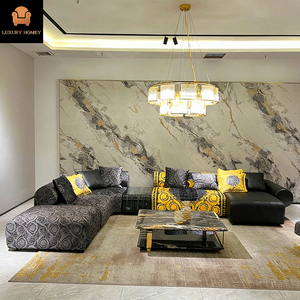 Sofá Seccional en Forma de L de Lujo Italiano, Moderno, de Materiales Mixtos, Cuero y Tela, Muebles para Sala de Estar, para Villa y Penthouse - Product Image 1