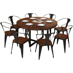 Conjunto de Mesa de Comedor Redonda Industrial Grande, Muebles de Restaurante Comunitario con Sillas Elegantes, Juego de Comedor Bistro para 8-10 Personas - Product Image 5