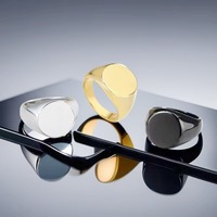 Unisex Edelstahl Blanko-Siegelring mit Flachem Ovalen Oberteil in Gold, Silber, Schwarz, Großhandel, Individuelle Gravur, Fingerring