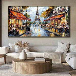 Decoración para sala de estar acrílico hecho a mano ciudad francesa paisaje romántico texturizado arte de pared pintura de edificio 3D - Product Image 2