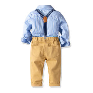 Compre Directamente de Fábrica en China: Conjunto de Ropa para Niños, Camiseta de Algodón con Rayas Verticales y Pantalones con Tirantes - Product Image 2