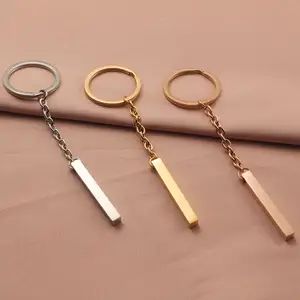 Nouveau Simple en trois dimensions barre porte-clés miroir cuboïde en acier inoxydable porte-clés en métal porte-clés Logo personnalisé bricolage