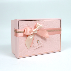 Free Design Luxury Embossed <b>Pink</b> Ribbon Bowknot Wedding <b>Gift</b> Paper Box Packaging With Lids - Product Image 1