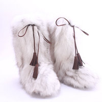 Bottes de neige mi-mollet en fourrure de renard véritable, moelleuses et luxueuses, à enfiler, doublure en coton confortable, chaudes pour l'automne/le printemps/l'hiver pour femmes