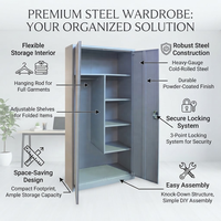 Armoire de rangement en acier à 2 portes, armoire en acier à bas prix, armoire moderne en métal pour chambre à coucher avec étagères réglables