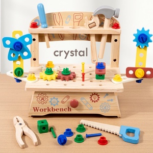 Banc d'atelier à visser double face en bois simulé Crystal Boy, jouet éducatif d'assemblage pour bébés et enfants, boîte à outils à vis - Product Image 1