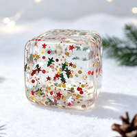Juguete Antiestrés de Navidad, Cubo de Hielo Blandito Translúcido con Purpurina, Cubo de Maltosa de Ascenso Lento, Copo de Nieve con Lentejuelas para Aliviar el Estrés