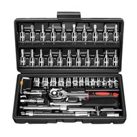 Juego de Herramientas Mecánicas Profesional de 46 Piezas, con Llave de Trinquete de 3/8'', Vasos Métricos, Puntas Torx/Hexagonales, Extensiones y Caja de Herramientas Manual