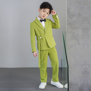 Vente en gros de vêtements mode pour enfants <span class=keywords><strong>blazer</strong></span> vert ensembles formels cinq pièces pour garçons costume de scène coréen pour garçons - Product Image 4