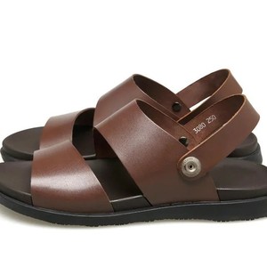 Cross-<b>strap</b> <b>Buckle</b> Men's Sandals First Layer Cowhide Open Toe Rubber Outsole Casual Summer Breathable Solid Genuine Leather - Product Image 3