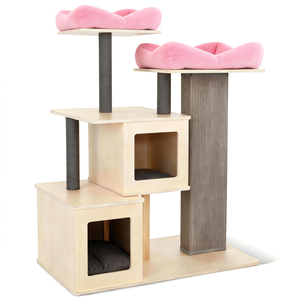 Árbol rascador moderno de lujo para gatos de sisal y madera con cama, plataforma de descanso, cueva y gran espacio - Personalización OEM - Product Image 5