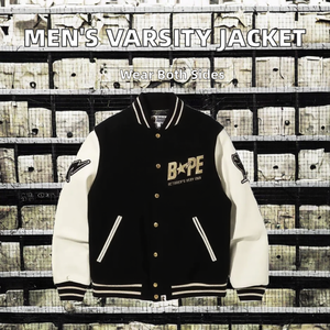 Chaqueta Universitaria Varsity Negra y Blanca con Mangas de Cuero y Parches de Chenilla Bordados Personalizados al por Mayor - Product Image 2