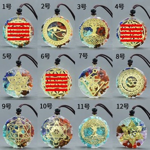 Vente en gros <span class=keywords><strong>symboles</strong></span> <span class=keywords><strong>reiki</strong></span> 7 couleurs pierres de gravier géométrique rond chakra charme hiphop colliers méditation unisexe bijoux cadeau - Product Image 4