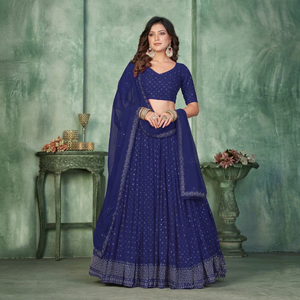 Ensemble Lehenga Choli en Georgette pour femme avec broderies et sequins, Lehenga entièrement cousu, blouse non cousue et dupatta assorti - Product Image 1