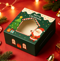 Boîte à biscuits de Noël en forme de maison avec fenêtre, motif Père Noël mignon pour les cadeaux de fête de Noël, emballage de bonbons