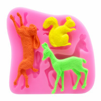 Moules en silicone pour décoration de gâteaux et de fondant, forme irrégulière 3D, 3 animaux amusants et sympas, écureuil, cerf, lapin, graphiques DIY