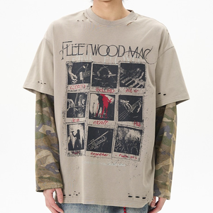 Maglietta <span class=keywords><strong>Kaleo</strong></span> moda uomo Look a strati t-shirt manica mimetica Patchwork in difficoltà - Product Image 1