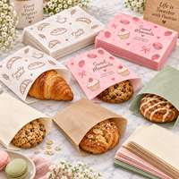 Sac en papier kraft rose écologique à soufflets latéraux, résistant à la graisse, pour l'emballage de desserts de café et de pâtisseries, personnalisable