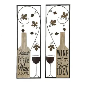 Cheap Metal And Wood Grape And Wine Wall Decoration Set