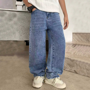 Pantalon en jean décontracté pour adolescents, coupe large, style vintage délavé, baggy, ample, personnalisable pour enfants - Product Image 1