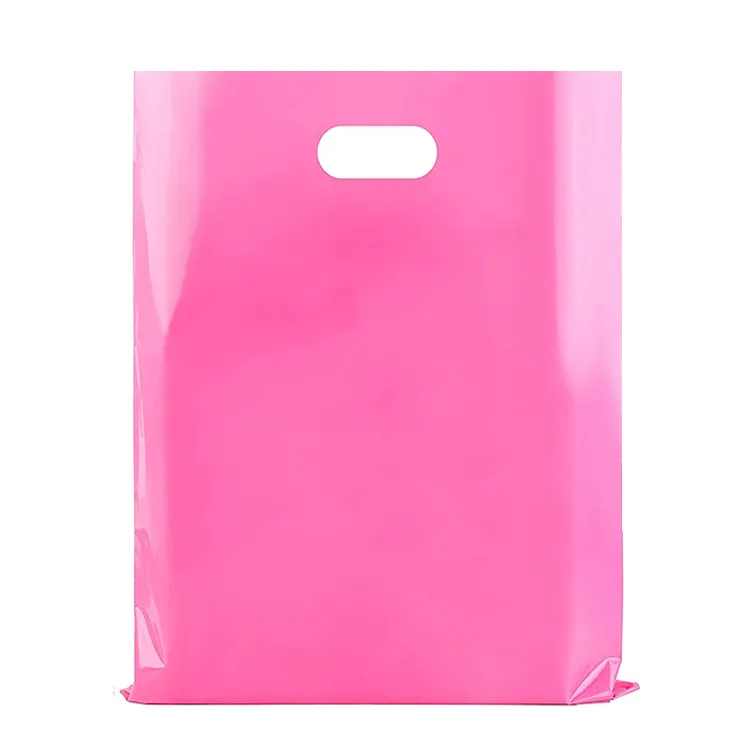 Customized Logo Pink Shop Boutique Gifts Die Cut Handle Bag  Stocking Sizes Reusable Carry Bag Foldable Plastic Shopping Bag*