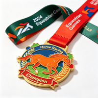 Médaille personnalisée de champion de club d'équitation, logo personnalisé, plaqué or, trophée sportif, pendentif pour cadeau de vainqueur