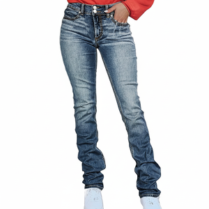 Pantalones vaqueros rasgados elásticos de cintura media de Color sólido a la moda para mujer de talla grande, Vaqueros ajustados informales de verano con decoración de botones - Product Image 1