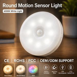 Rechargeable Motion Sensor <b>Night</b> <b>Light</b> PIR <b>LED</b> Lamp with 4 Colors RGB Gradient Magnetic Base Type-C Charging for Bedroom Closet - Product Image 1