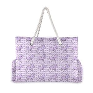 Large Capacity Purple Palaka Zipper Nylon Hawaii Flower Printed Portable Outdoor Shoulder Zipper Beach Tote Bag With Rope Handle - Product Image 2