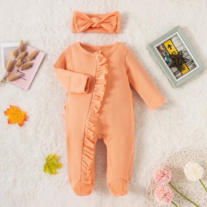 Tissu gaufré confortable nouveau-né bébé filles barboteuse à glissière bébé pyjamas mignon barboteuse maison climatisation vêtements barboteuse pour bébé - Product Image 2