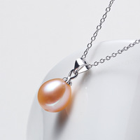 Mutiara Air Tawar Alami 8-11mm dengan Kalung Liontin Rantai Perak 925 Ungu Merah Muda Putih Kilau Kuat untuk Wanita