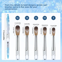 Lot de 5 pinceaux à ongles en acrylique, poils en nylon et en sable, manche métallique bleu flocon de neige avec capuchon, pour extension de poudre acrylique, sculpture 3D, outils de manucure