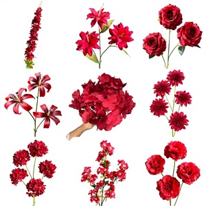 Décorations florales artificielles imprimées en 3D <span class=keywords><strong>de</strong></span> la série rouge chinoise pour mariage, roses, tulipes, phalaenopsis, pour cérémonies et banquets - Product Image 1