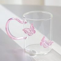 Nouvelle conception, verre transparent classique blanc brillant, verre à boire en forme de papillon 3D, fait à la main, réutilisable, sans BPA, résistant à la chaleur, 350 ml