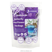 Sachets de thé bleu fleur de pois papillon étiquette personnalisée OEM vente en gros en usine
