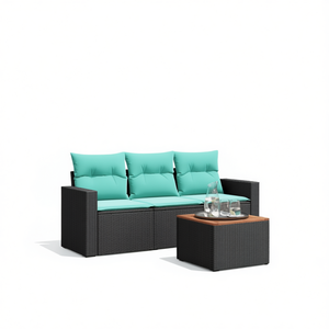 Ensemble de canapés de patio en polyrotin noir avec coussins pour usage extérieur, résistant à l'eau, design contemporain - Product Image 1