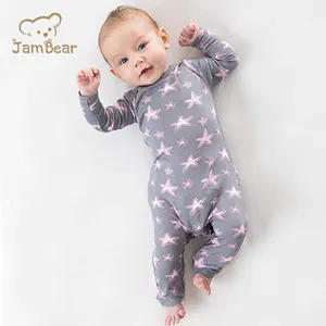 Organic Cotton Crotch Zipper Baby Romper Long Sleeve Baby Zip Up Sleepsuit Natural Print Children Jumpsuit