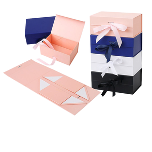 Rigid Rectangle Gift Boxes With Handle And Ribbon In Pink Blue White Black Ivory Board Paperboard Liner For Gift Craft Use - Product Image 1