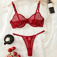 Voir à travers résille sexy dentelle femmes 2 pièces soutien-gorge ensemble de lingerie