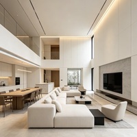 Meuble TV moderne en bois avec vitrine murale intégrale en mélamine de grade E0, charnières à fermeture douce, pour villa duplex de luxe à plafond haut