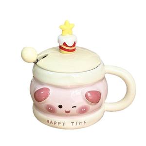 Dragon Pavilion Ceramic <b>Mug</b> With Lid And Spoon 301-400ml Cartoon Star Cup For Office Home <b>Coffee</b> Gift - Product Image 1