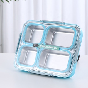 Sus 304 Stainless Steel Student Lunch Box Food Warm Storage Rectangle Box With Divider