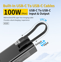 Batterie externe pour ordinateur portable A310 100W, 10000mAh, ultra-mince, étanche, avec câble USB-C intégré, chargeur rapide PD, chargeur portable