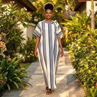 Robe longue africaine pour femme, style Kanga, à manches cape rayées, grande taille, légère, respirante, tenue traditionnelle modeste, en Spandex et Polyester